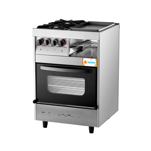 Cocina múltiple DANDA 2 hornallas, plancha y carlitera 60cm puerta de vidrio C601V