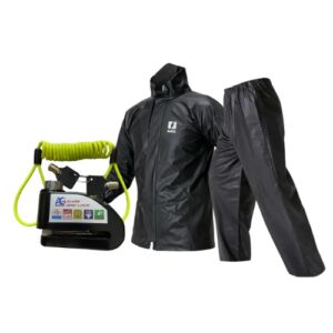 Combo traba disco con alarma y traje de lluvia