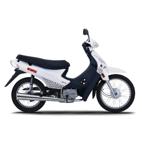 Motocicleta CORVEN Energy 110 Base R/T Blanca con casco