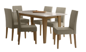 Juego de Comedor Caemmun Liz 1600 Carvalho Off White con 6 Sillas Otaño