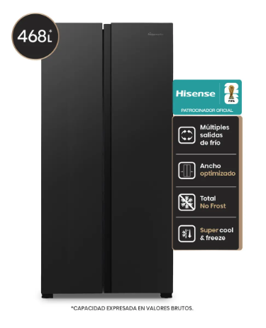 Heladera side by side Hisense RS3N428NAB 468 L No Frost negra Otaño