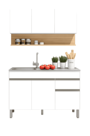 Combo Alacena y Bajo Mesada con lado izquierdo Bacha Kits Paraná Cocina Line Blanco Otaño