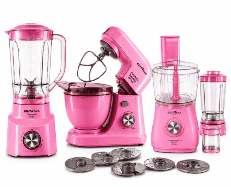 Combo de Cocina Britânia Pink Licuadora Diamante Batidora BBP700V y Multiprocesadora BMP100 Otaño