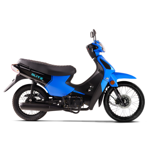 Motocicleta MOTOMEL Blitz One 110 color celeste con casco